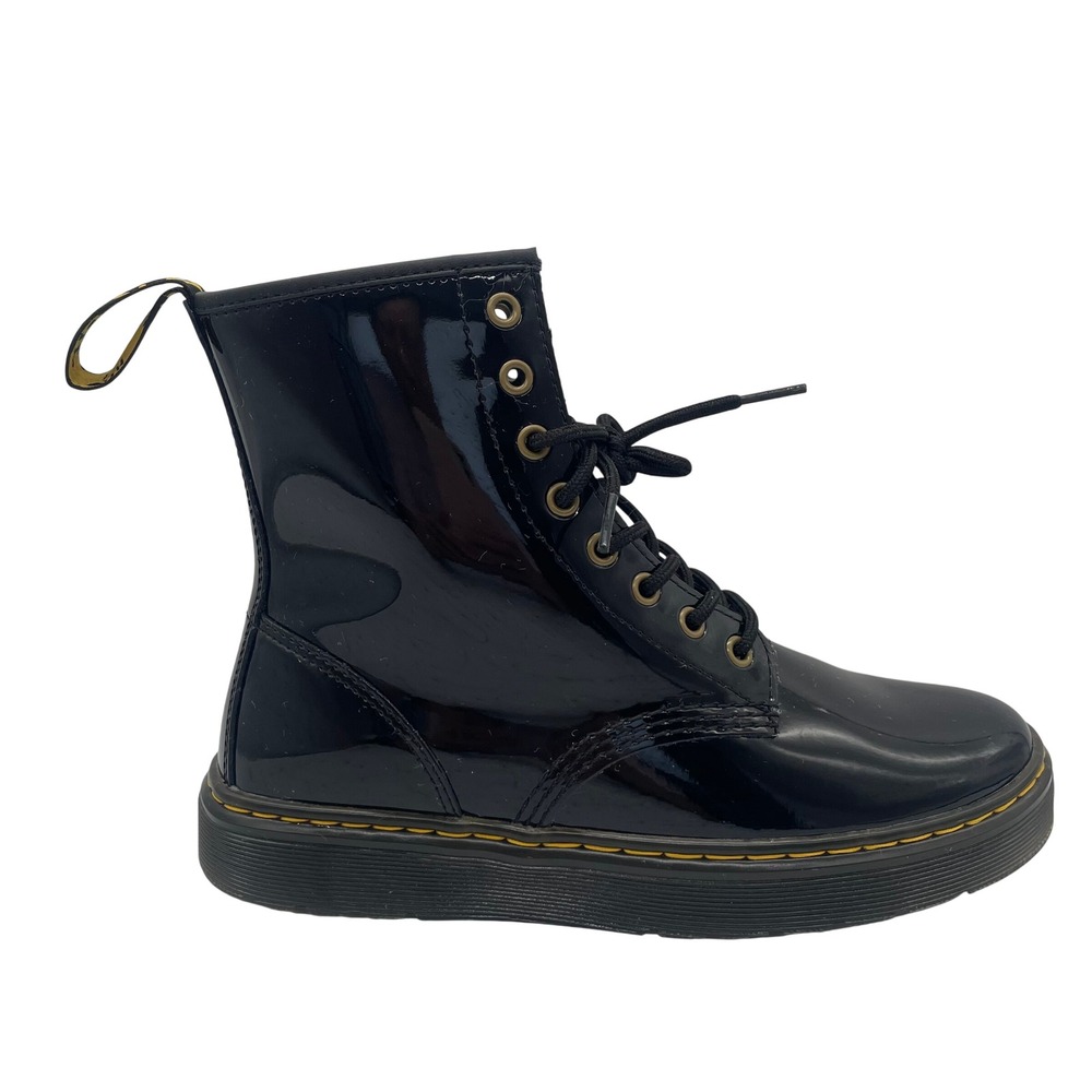 Dr Martens Zavala Black Patent Leather Combat Boots‎ 26356001 Womens 9 Mens 8